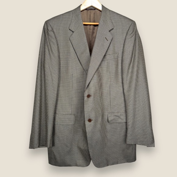 Canali Silk Wool Blazer Sport Coat Men 44L (54 EUR) Beige Check Made in Italy